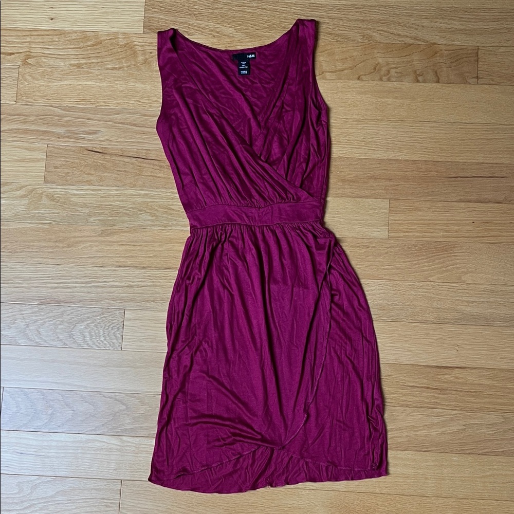 H&M Raspberry Sleeveless Midi Wrap Style Dress